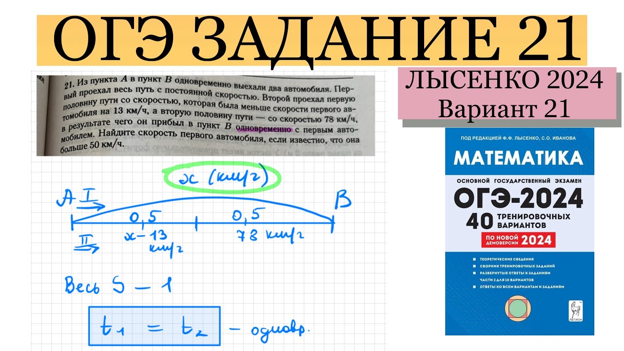 ОГЭ ЗАДАНИЕ 21 ВАРИАНТ 21 ИЗ ПУНКТА А В ПУНКТ Б ОДНОВРЕМЕННО ВЫЕХАЛИ ...