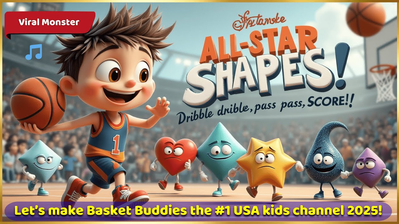 Shape Slam Dunk Showdown! 🏀⭐ Learn Shapes with Basket Buddies | Fun Basketball Song for Kids🌈✨🎵 🎨🅰️🔢