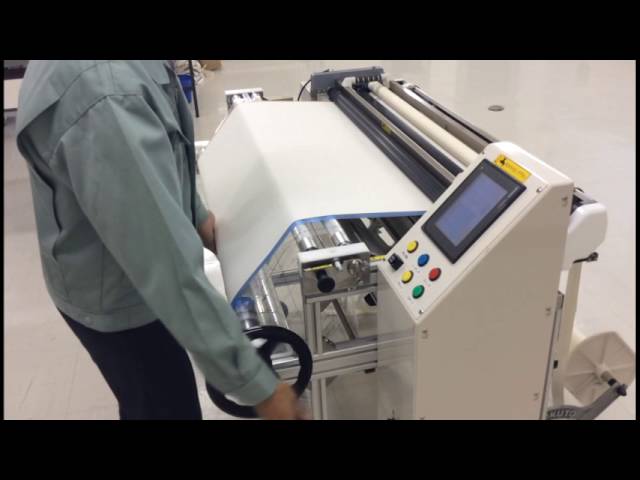 壁紙糊付巻き取り装置 ラッピングβ [極東産機株式会社] - YouTube