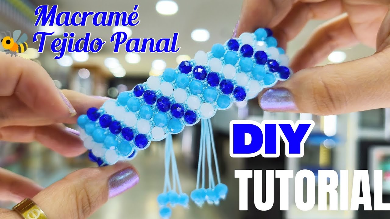 DIY Brazalete bordado técnica macramé tejido panal