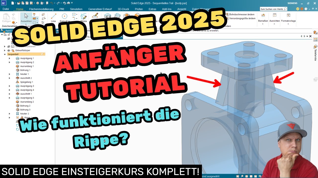 Solid Edge Rippe vs. Extrusion | Welcher Befehl ist besser? | Tutorial ...