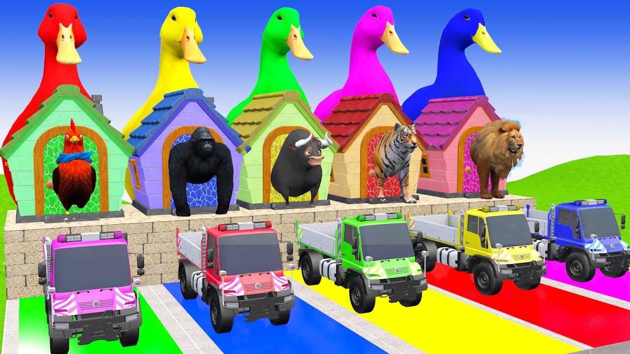 Long Slide With Cow Elephant Gorilla Hippopotamus 3d Animal Game Funny 3d Animals