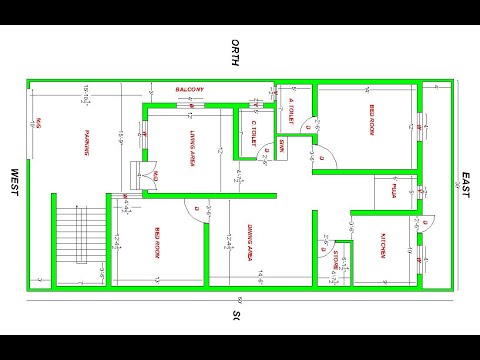 30x60 west facing house plan 2 bed room west face house 