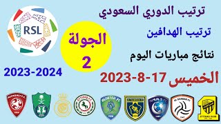 ترتيب الدوري السعودي وترتيب الهدافين ونتائج مباريات اليوم الخميس 17-8-2023 من الجولة 2