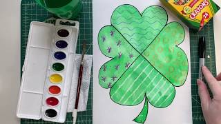 St. Patrick's Shamrock Guided Drawing Watercolor Resist Art Video