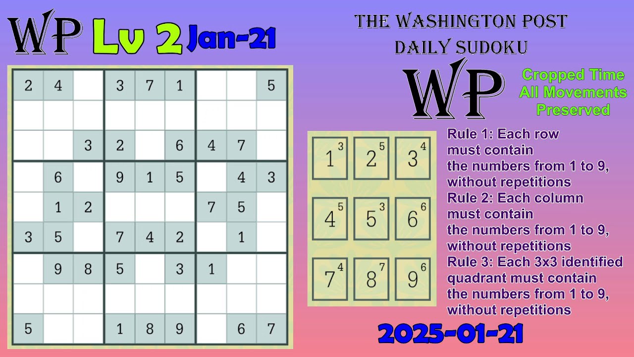 The washington post daily sudoku 2025 01 21 level 2 youtube