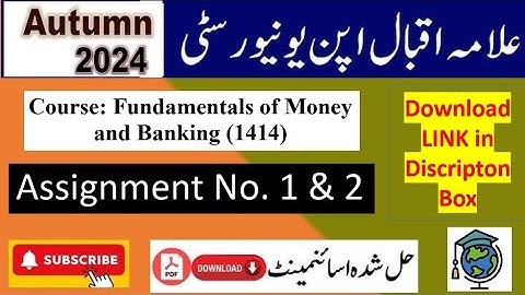 ⏩ AIOU Code 1414 Solved Assignment No.1 & 2 Autumn 2024 |Subject: Fundamental of Money and Banking |