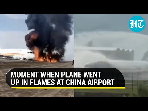 On Cam: Tibetan Airlines plane catches fire at China airport; Terrified passengers run to safety