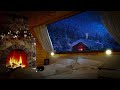 Cozy winter hut ambience & cat | Fireplace sounds and snowfall