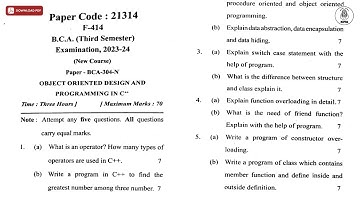 BCA 3RD SEM OBJECT ORIENTED DESIGN AND PROGRAMMING IN C 2024 | MJPRU