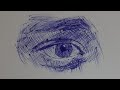 Cross Hatching Eye Drawing with Blue Ballpoint Pen