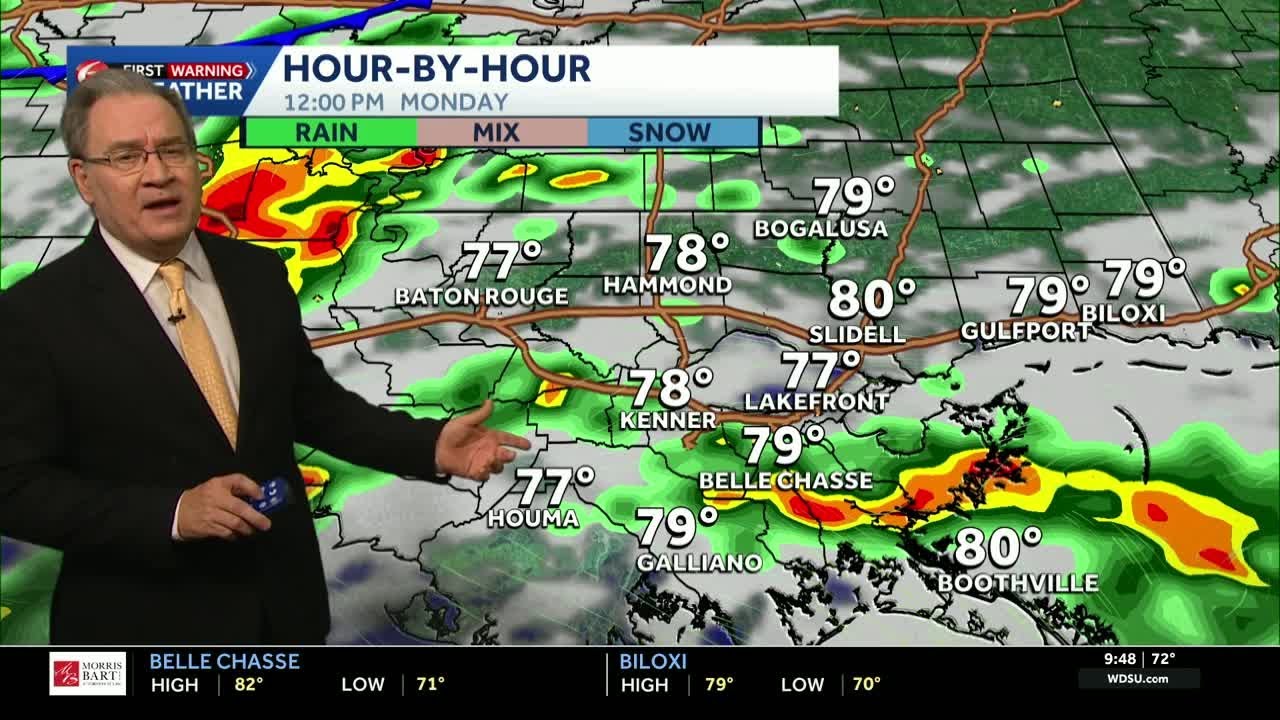 Rain and thunderstorms ahead of a Monday cold front - YouTube