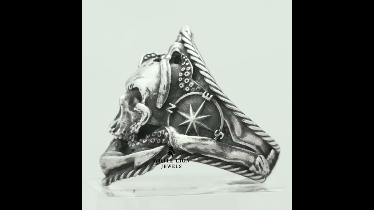 Compass Skull Ring – 925 Sterling Silver Statement
