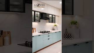 Mint Blue &amp; White Modular Kitchen Design 2026 ✨ | Small Kitchen Ideas #Shorts