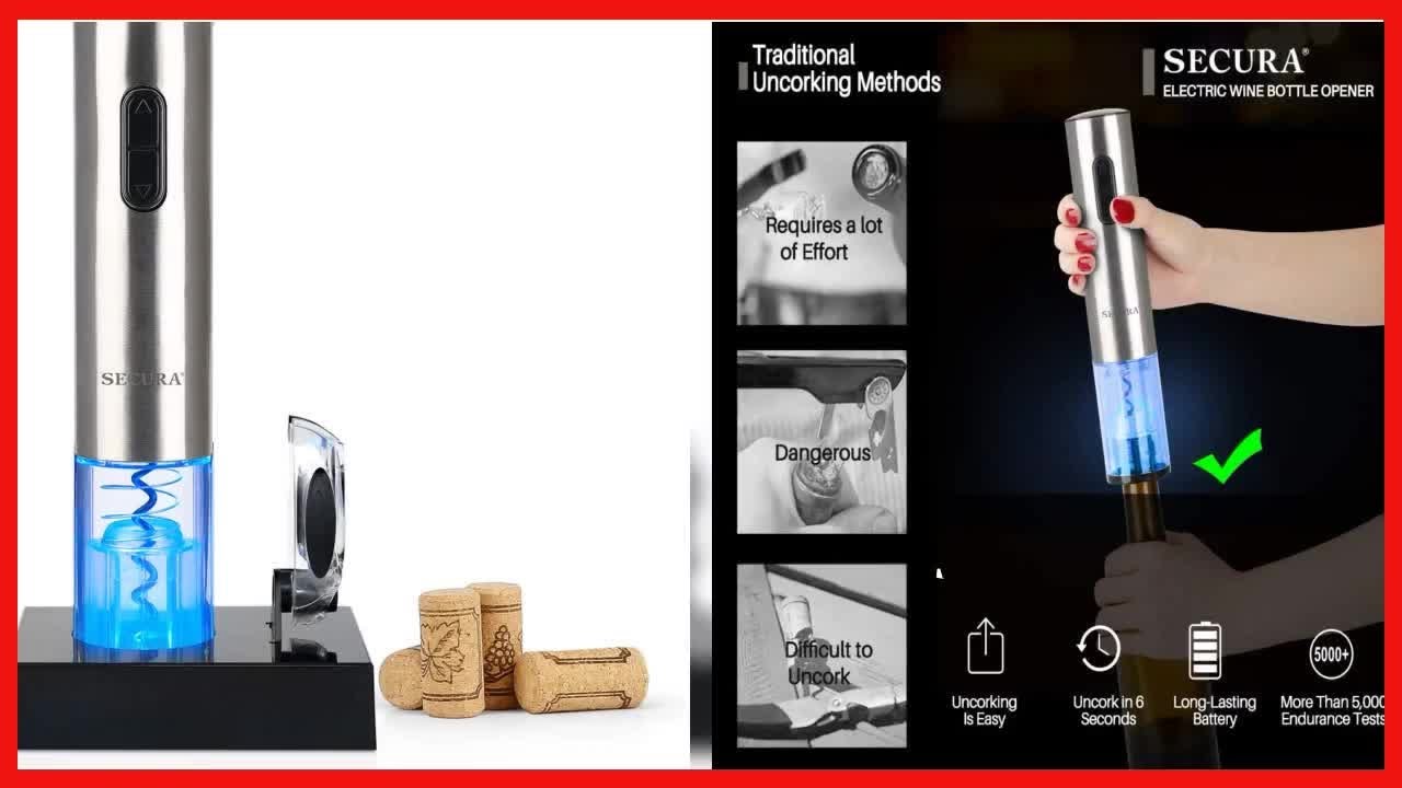 Secura Electric Wine Opener, Automatic Electric Wine Bottle Corkscrew Opener with Foil Cutter,