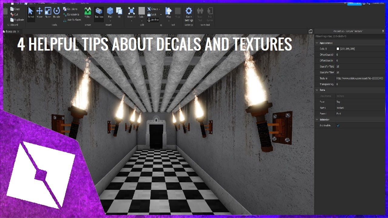 Roblox Tutorial 4 Helpful Tips About Decals And Textures Youtube - roblox decal texture script