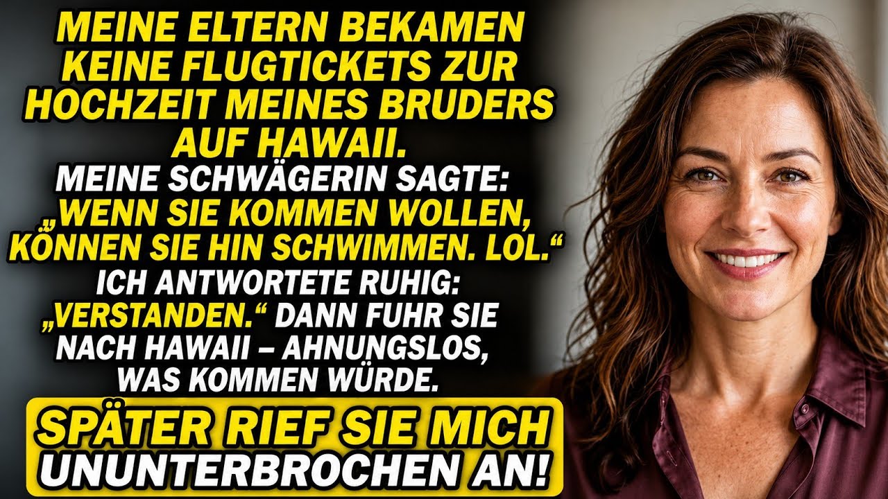 Als meine Schwägerin Vanessa grinste und sagte: „Wenn deine Eltern zu unserer Hochzeit auf Hawaii kommen wollen, dann sag ihnen, sie können ja dorthin schwimmen“, wurde es still im Raum. Meine...