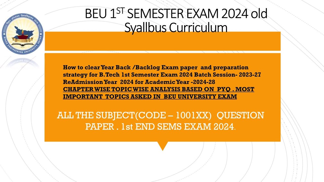 How to clear First Year back /Backlog Exam Paper? BEU Patna 1st Semester Exam 2024 (old Syllabus)