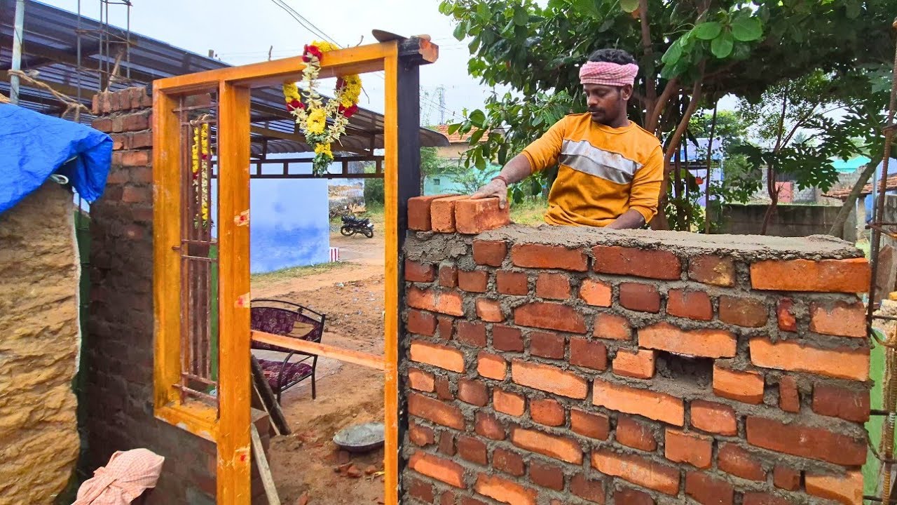 TeakWood Door frame installation with bricklaying_How to fit A door frame properly|main door design