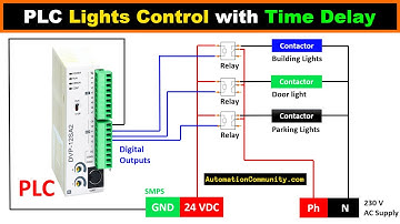 PLC Lights Control with Time Delay - Delta PLC Training Course