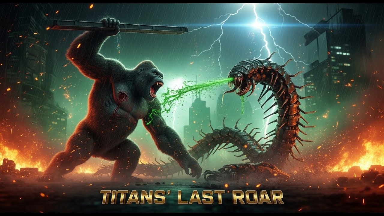 THE LAST ROAR OF THE TITANS  The final battle of King Kong and the giant centipede