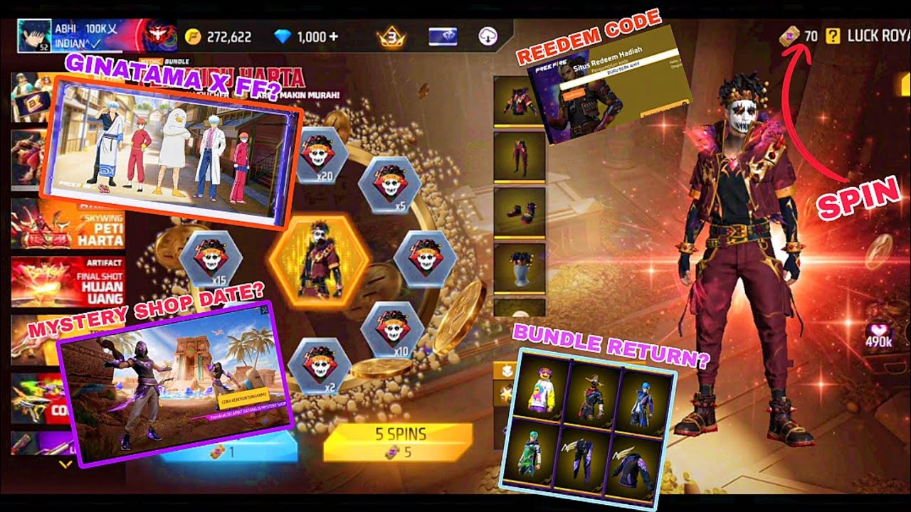 RAMDAN MYSTERY SHOP DATE AND BUNDLE SPIN IN FREE FIRE INDONESIA SERVER 🇮🇩❤️‍🩹 #FF #mysteryshop #new