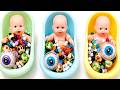 2 Minutes Satisfying with Full of 3 Rainbow BathTubs Candy with M&M's & Magic Slime Cutting Video