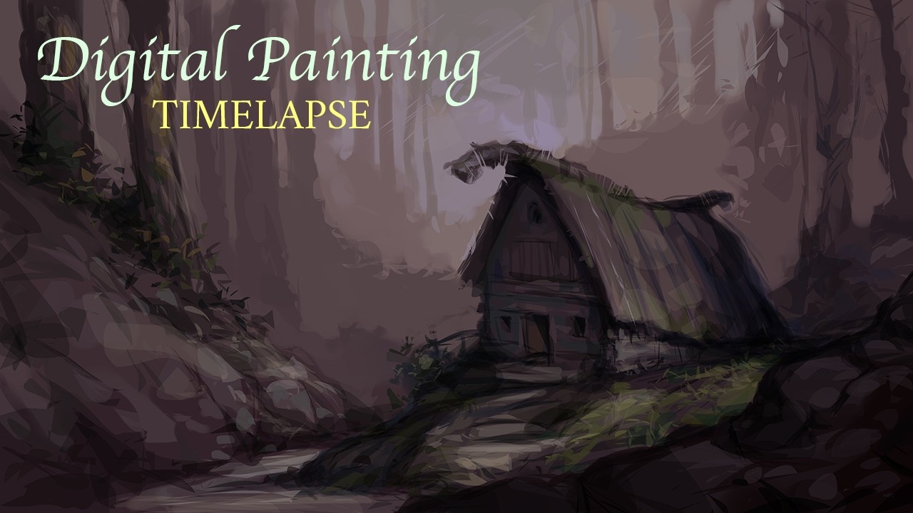 Маленька хатинка в лісі - Цифровий живопис - Кріта таймлапс
