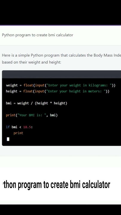 Python program to create bmi calculator #shorts #coding #programming ...