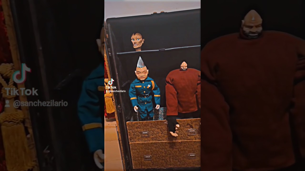 my puppet master collection with my custom trunk I built I finish painting tomorrow 