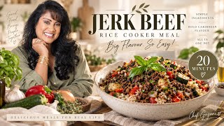 Jerk Beef & Rice, Rice Cooker Meal | 10 minute prep #easyrecipe