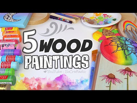 Video: PAINTING ON WOOD - 5 Easy Art Design Ideas with Acrylic Paint