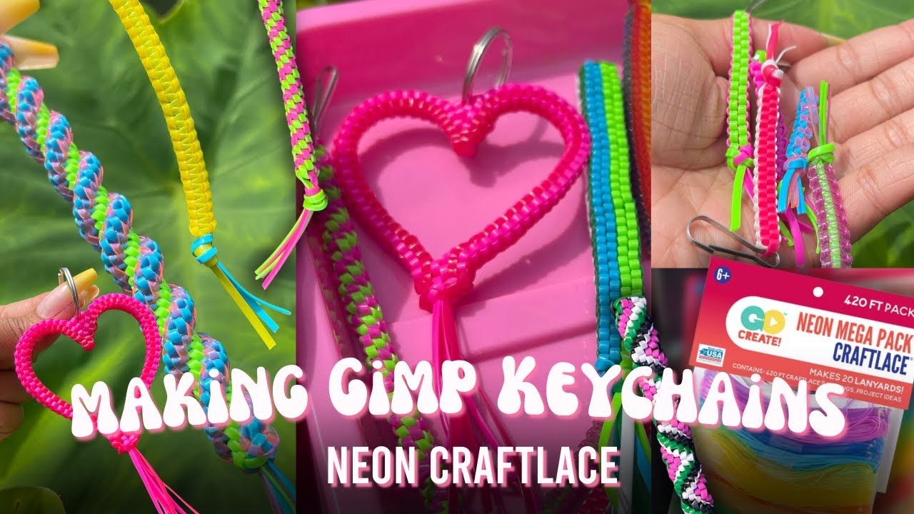 Neon Keychain, Boondoggle Keychain, Gimp Plastic Lacing Keychain