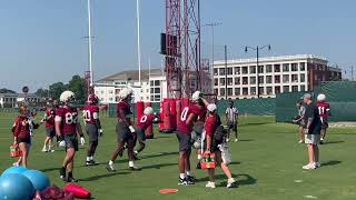 Alabama Quarterbacks and Outside Linebackers at Football Practice