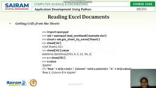 LectureVideo 18CS55 Module5 Working With Excel Spreadsheets 1 Sowmya