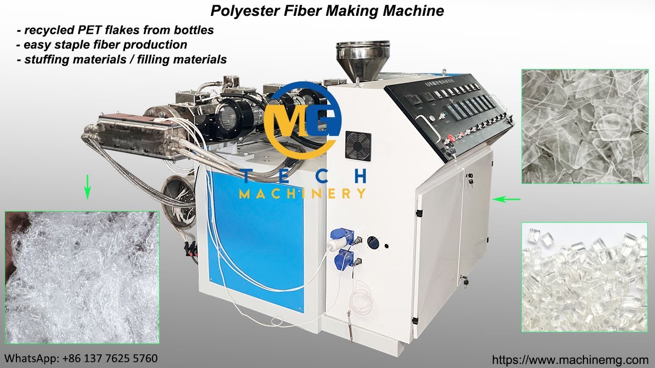 PET fiber making machine for easy production of PET fiber wool from  recycled PET flakes or pellets 