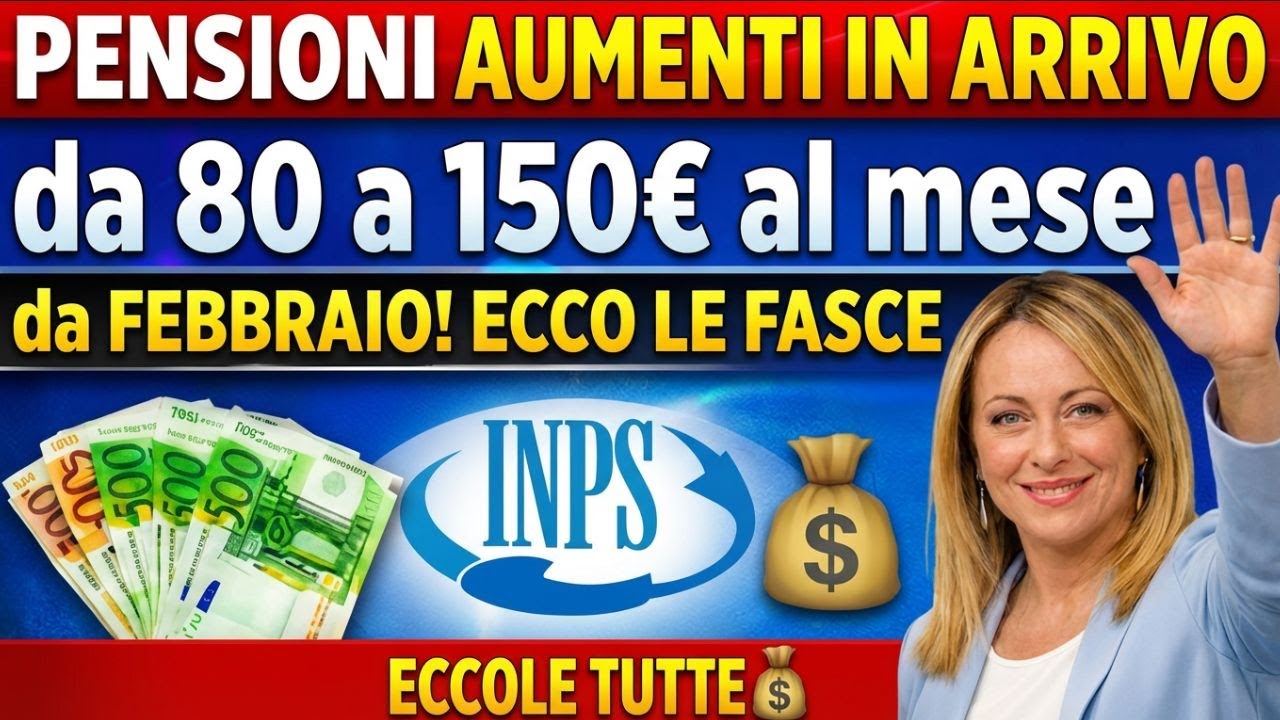 PENSIONI 👉 AUMENTI IN ARRIVO da 80 a 150€ al mese da FEBBRAIO! ECCO LE FASCE