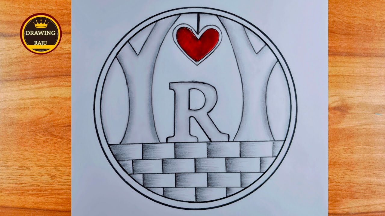 How to make R ️letter circle drawing || simple R letter design with ...