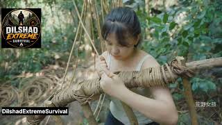 Solo Jungle Survival: Building a Hanging Bed Tree House in the Wild (No Talking Full Process)