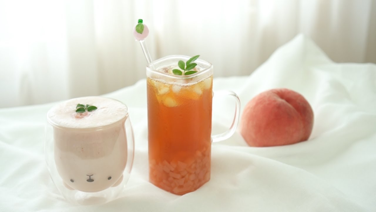 ⁣[복숭아 카페음료] 리얼 복숭아 아이스티와 라씨만들기  Peach Iced Tea and Lassi Recipe :: 지니 Jiny