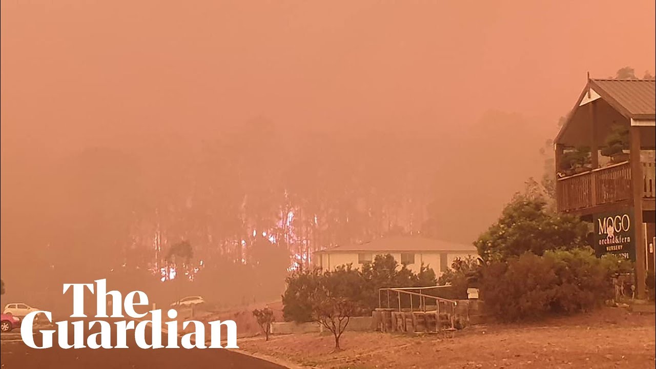 Resident flees NSW town of Mogo as fire front comes through