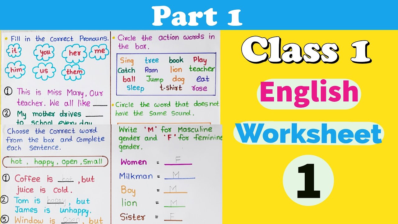 Part 1 Class 1 English Worksheet Grade 1 English Worksheets CBSE Class 1 RKistic YouTube