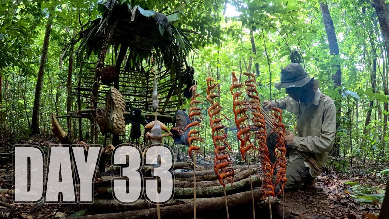 เอาชีวิตรอด DAY 33 ฝนซัดกระหน่ำการใช้ชีวิตในป่าที่แสนลำบาก ..!! [ โจโฉ ]