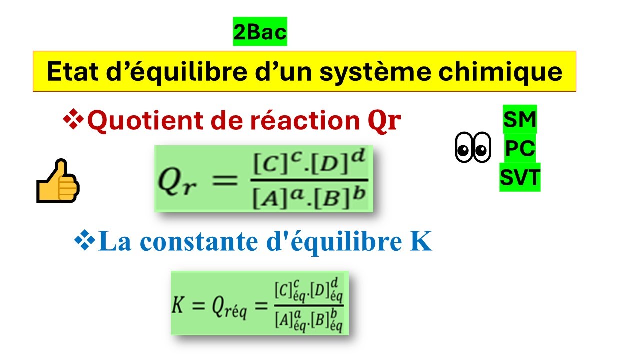 équilibre d'un système chimique 2Bac Quotient de réaction et la ...