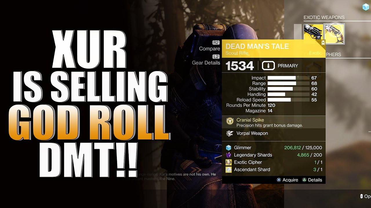 Destiny 2 Xur Is Selling A God Roll DMT (Dead Man’s Tale) Xur Location