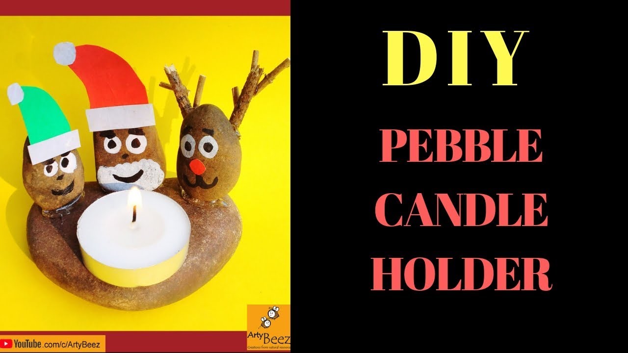 DIY CANDLE HOLDER Easy Pebble decorations YouTube