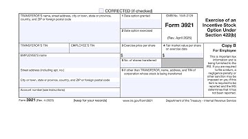 IRS Form 3921 walkthrough (Exercise of an Incentive Stock Option)