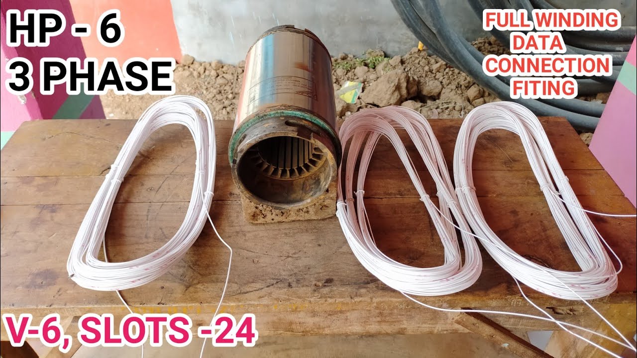 6Hp 24 slots 3 phase submersible motor Full winding data and connection|| kirloskar motor v6