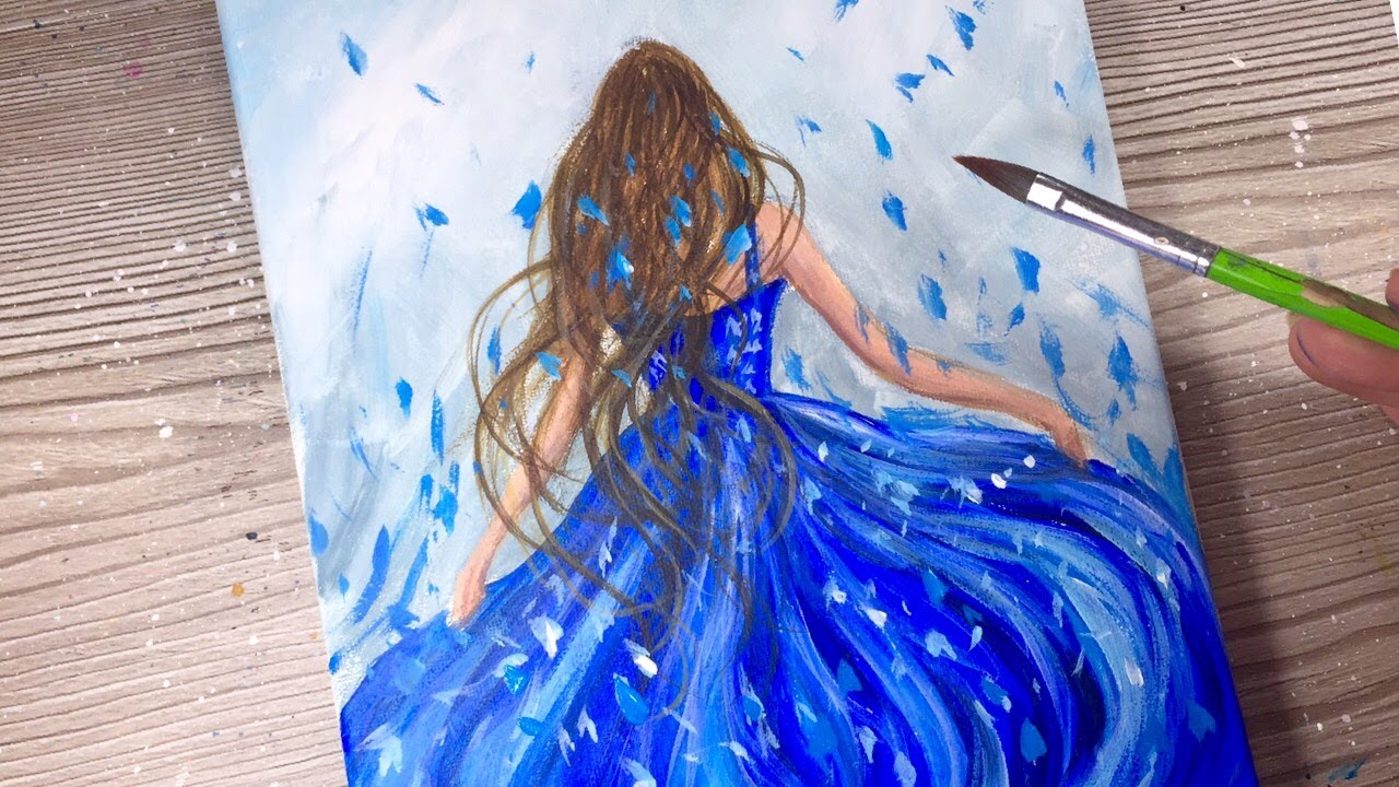 BLUE DRESS ROMANTIC / Acrylic Painting / Speed Painting - YouTube