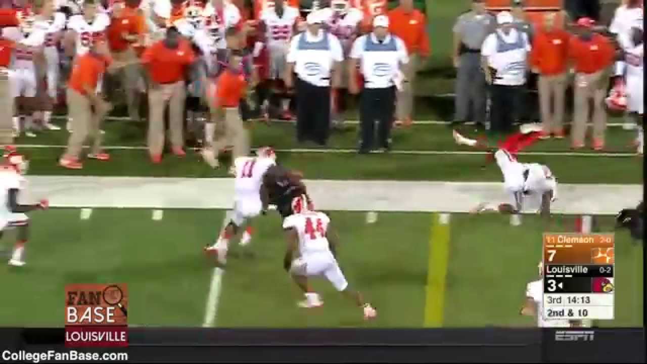 Louisville TE Micky Crum Destroys Clemson's TJ Green (HD) - YouTube